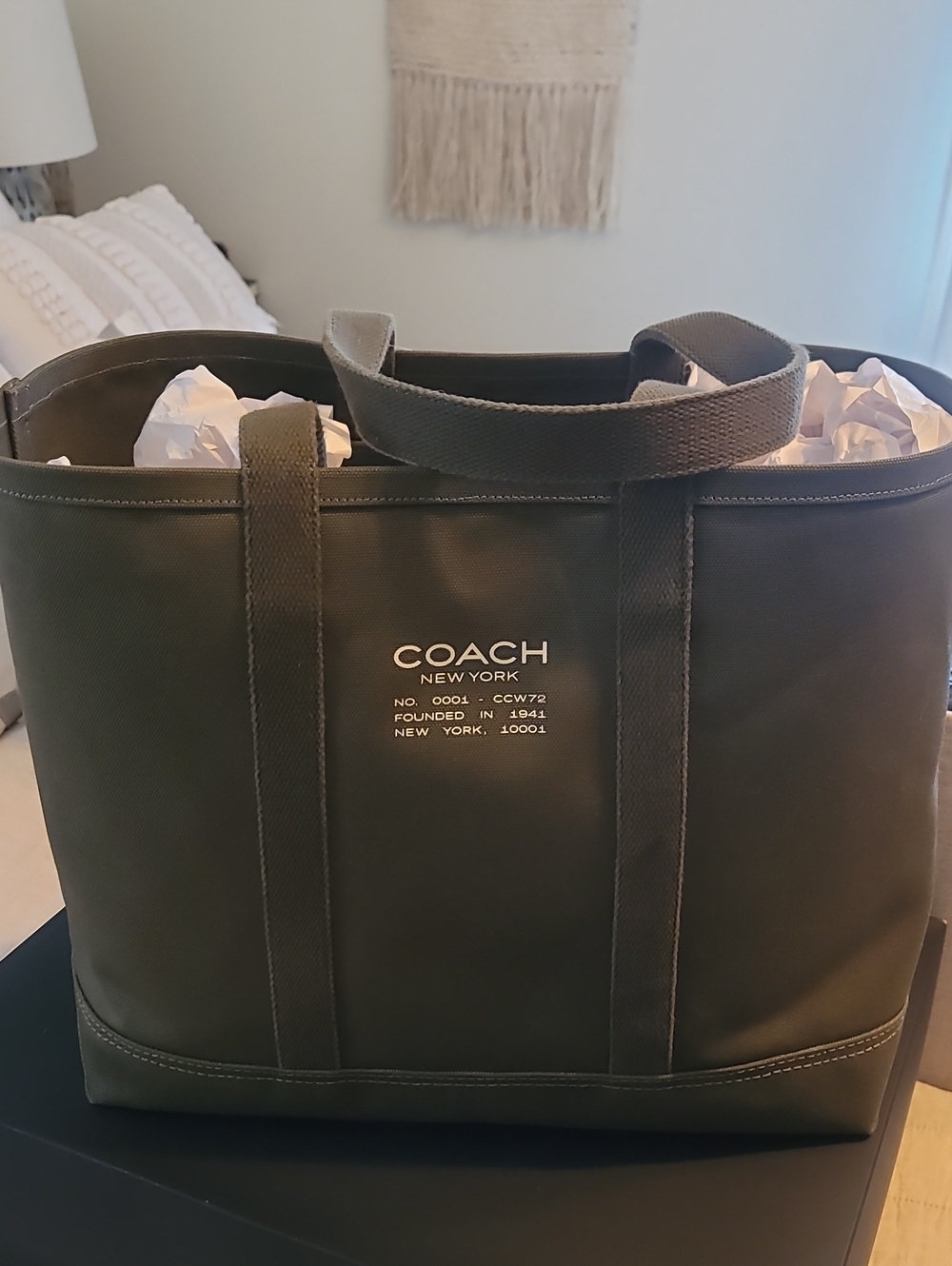 Coach Olive Green Canvas Tote with Logo